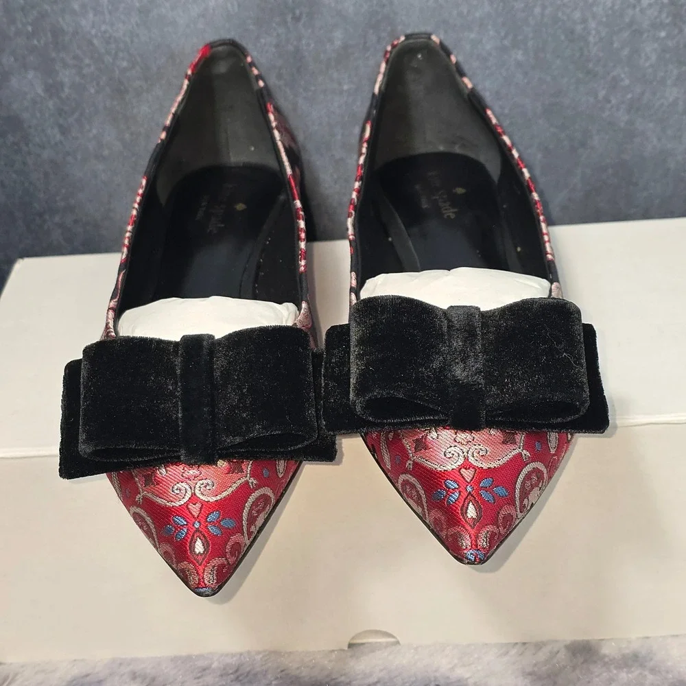 Kate Spade Keana Flats Russet‎ Multi Brocade Velvet Bow Women 8.5M